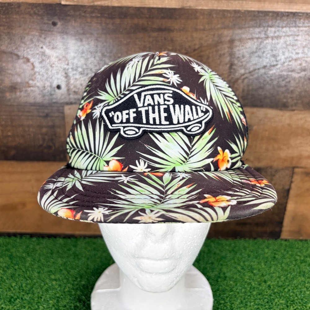 Vans Off The‎ Wall Tropical Palm Leaf Trucker Hat Men's Black Mesh Snapback